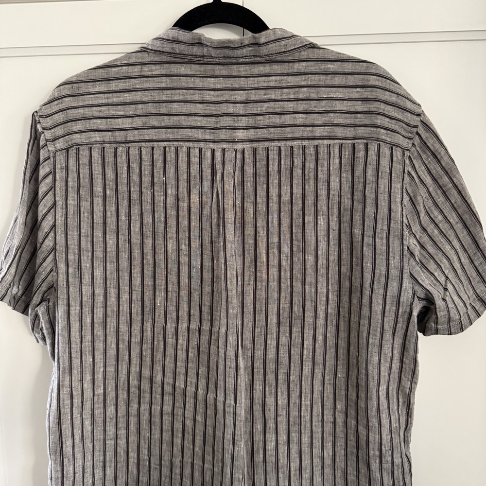 Madewell Perfect Fit Mens M Gray 100% Linen Striped Button Up Short Sleeve Shirt - Picture 6 of 11